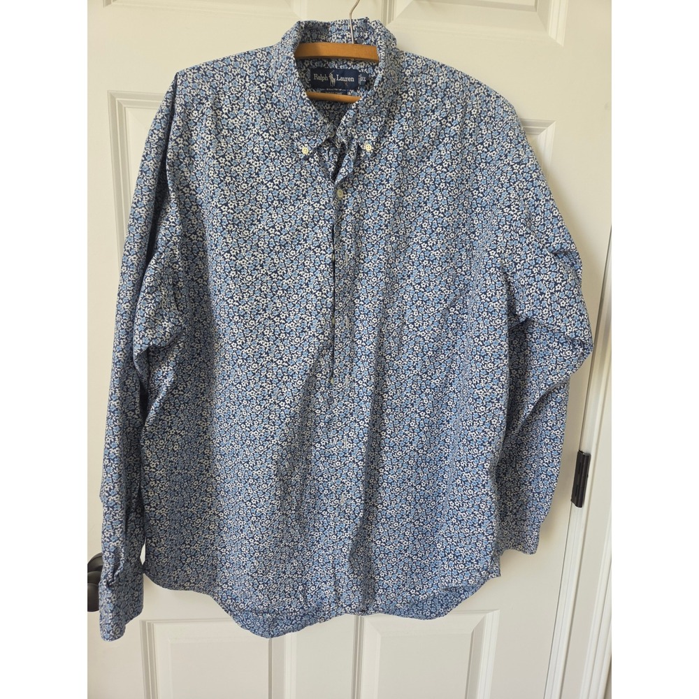 Ralph Lauren Marlowe Mens XXL Blue Floral Ditsy Print Cotton Button Down‎ Shirt